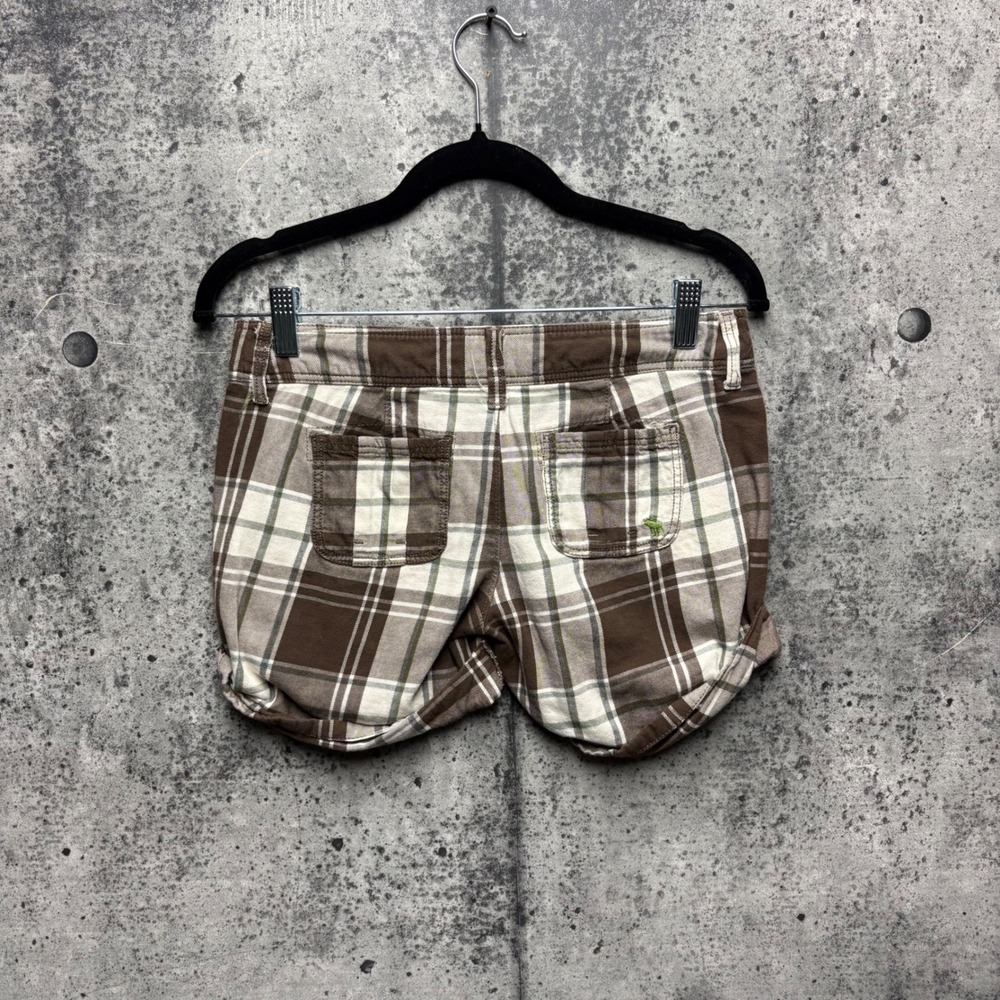 Abercrombie & Fitch Brown Plaid Low Rise Cuffed Shorts Womens Size 00 Y2K Preppy